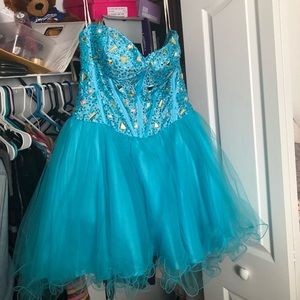 Turquoise tulle homecoming dress- short